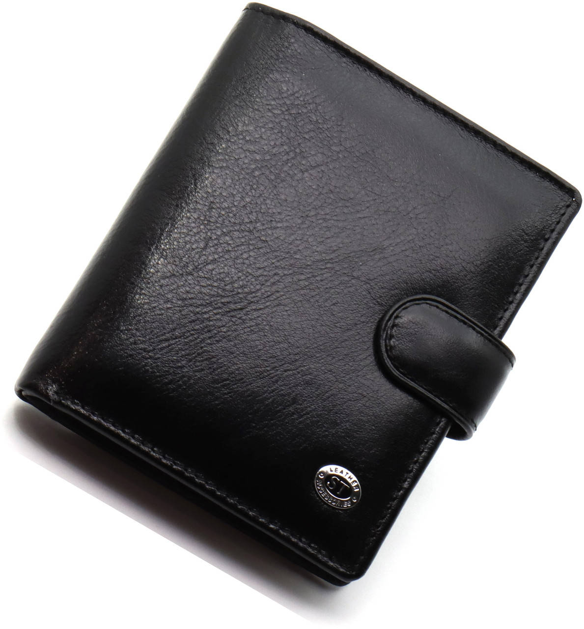 

Вертикальное мужское портмоне из натуральной кожи на кнопке ST Leather B142 Черный