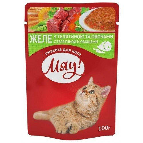 

Влажный корм Мяу! для кошек с телятиной и овощами в желе 100г х 24шт