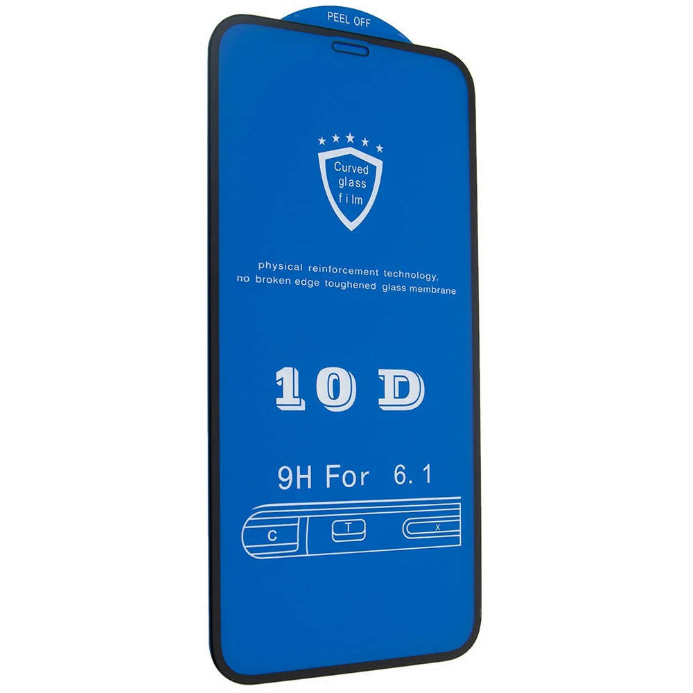 

10D защитное стекло для iPhone XR 9H на весь экран клей по всей поверхности, Черный