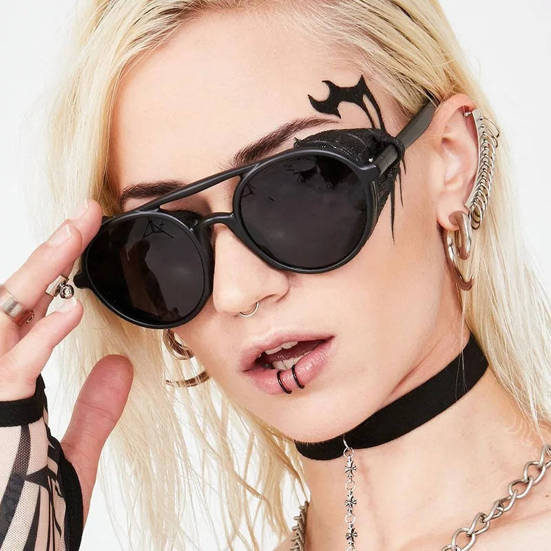 

Солнцезащитные очки трендовые тишейды с шорами Ретро Стимпанк Steampunk Горные С боковой защитой черные, Черный