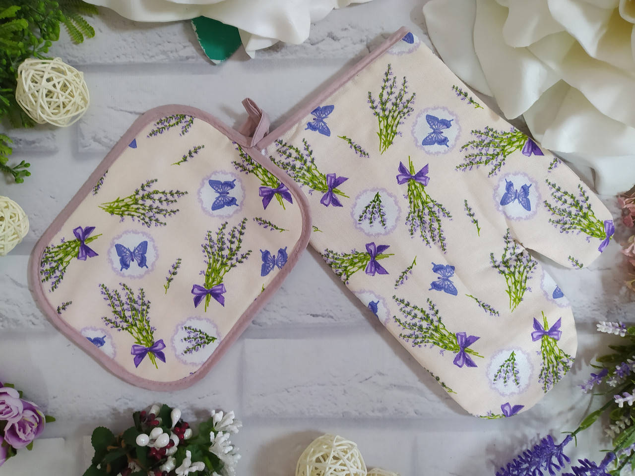 

Кухонный набор рукавица с прихваткой ткань лён, Разные цвета