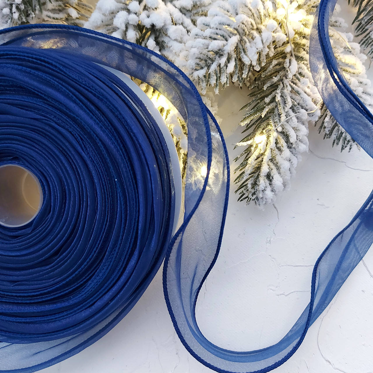 

Стрічка з органзи з кантом, 3см, СИНЯ