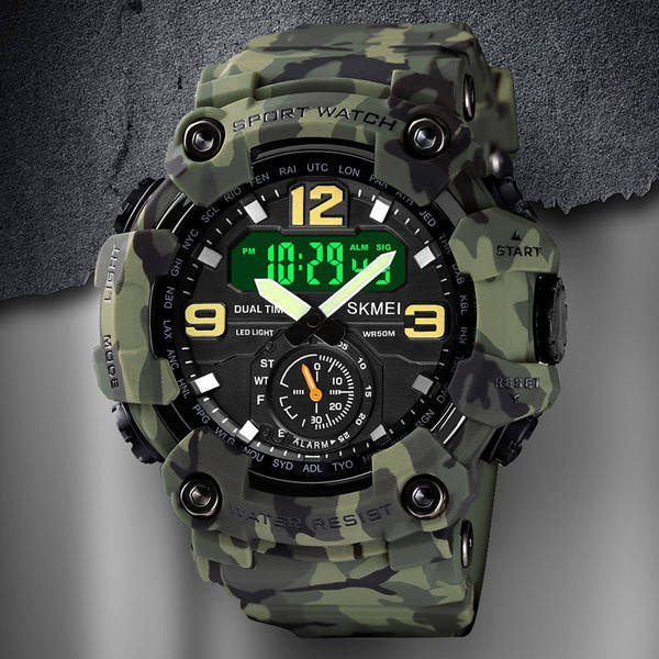 

Армейские мужские наручные часы с подсветкой противоударные Skmei Military Green