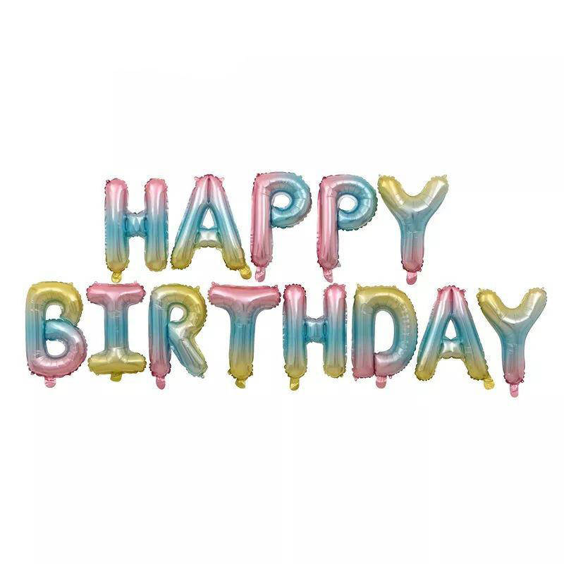 

Фольгированная гирлянда-надпись Happy Birthday радужная нежная 40 см, Разные цвета