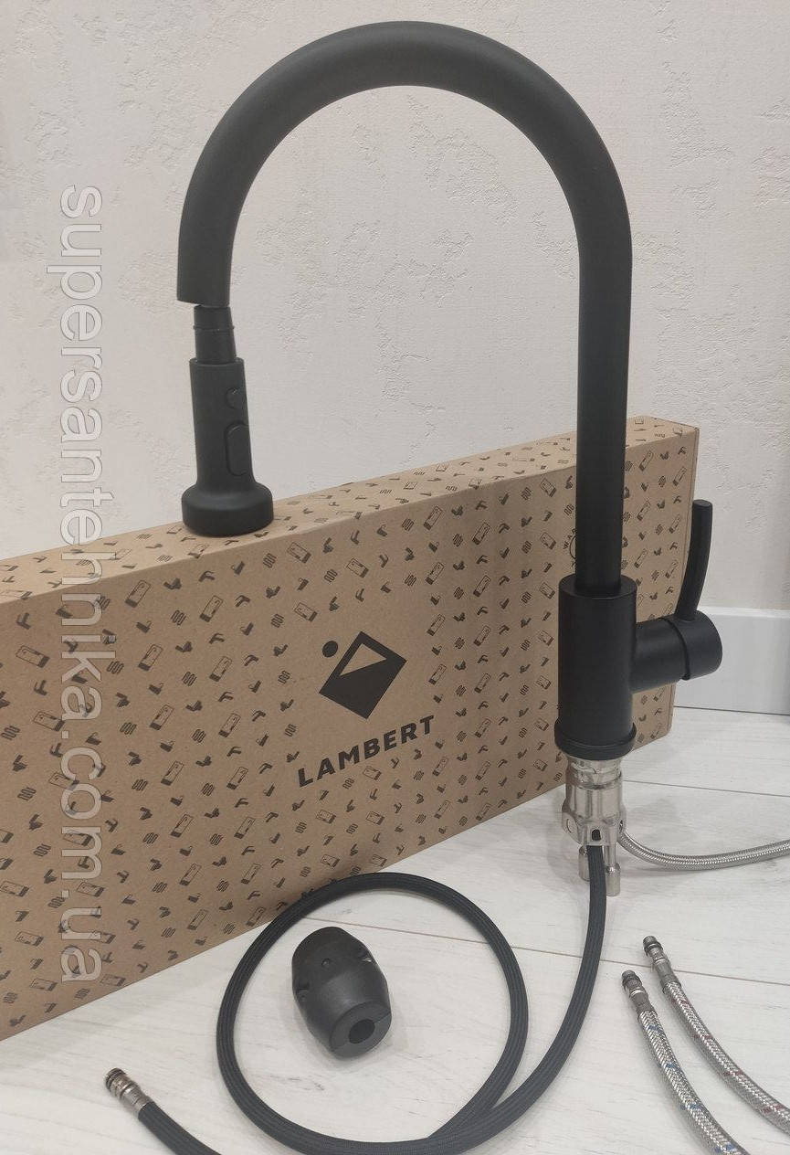 

Смеситель кухонный с вытяжной лейкой Lambert Ultra Black Mat LR3004B, Черный