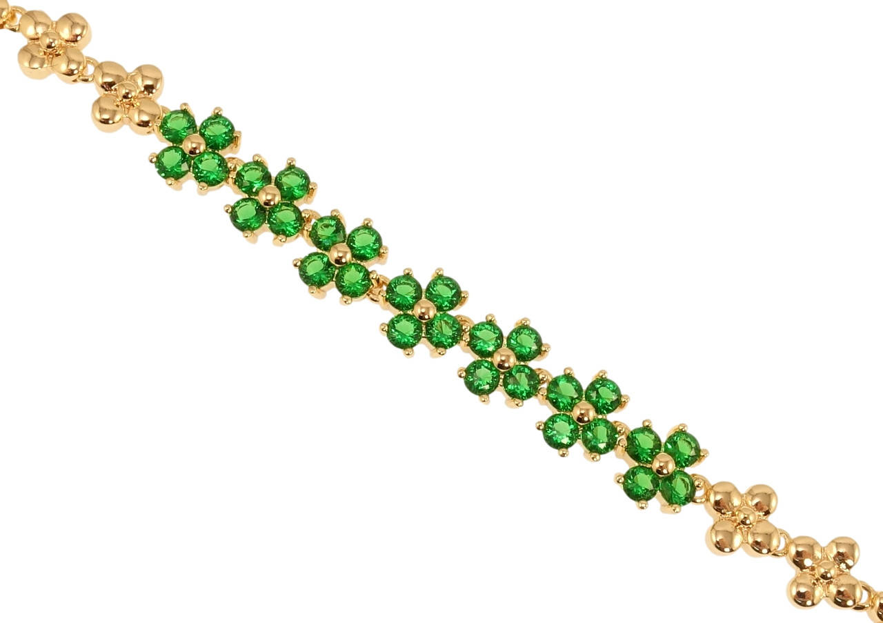 

Браслет Xuping M&L желтый оттенок "Зеленые кристальные цветочки" длина с доп.замком 17.5,20см х 7мм