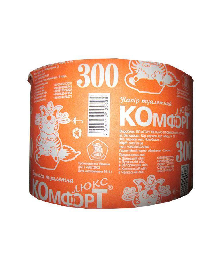 

Туалетная бумага ТМ Комфорт люкс 300, 6 шт в упаковке, Серый