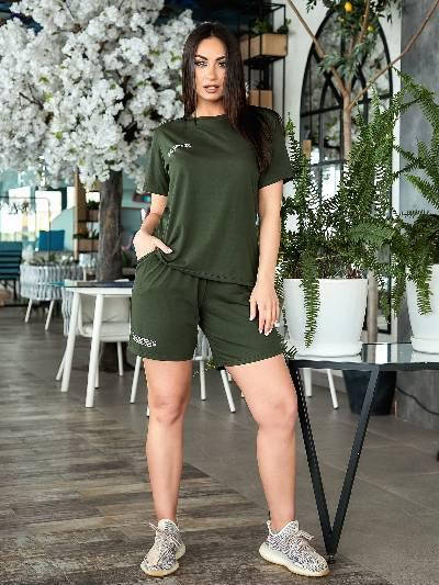 

Женский летний костюм с шортами батал новинка 2021, Хаки