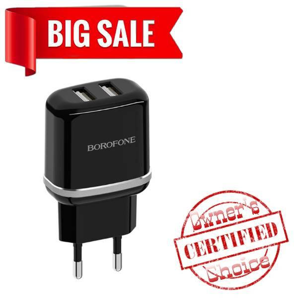 

Сетевое зарядное устройство Borofone BA25A 2 USB 2.4A чёрное, Черный