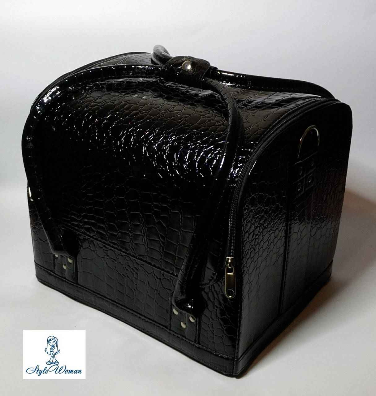 

Бьюти кейс чемодан для мастера салонов красоты из кожзама на змейке черный кроко