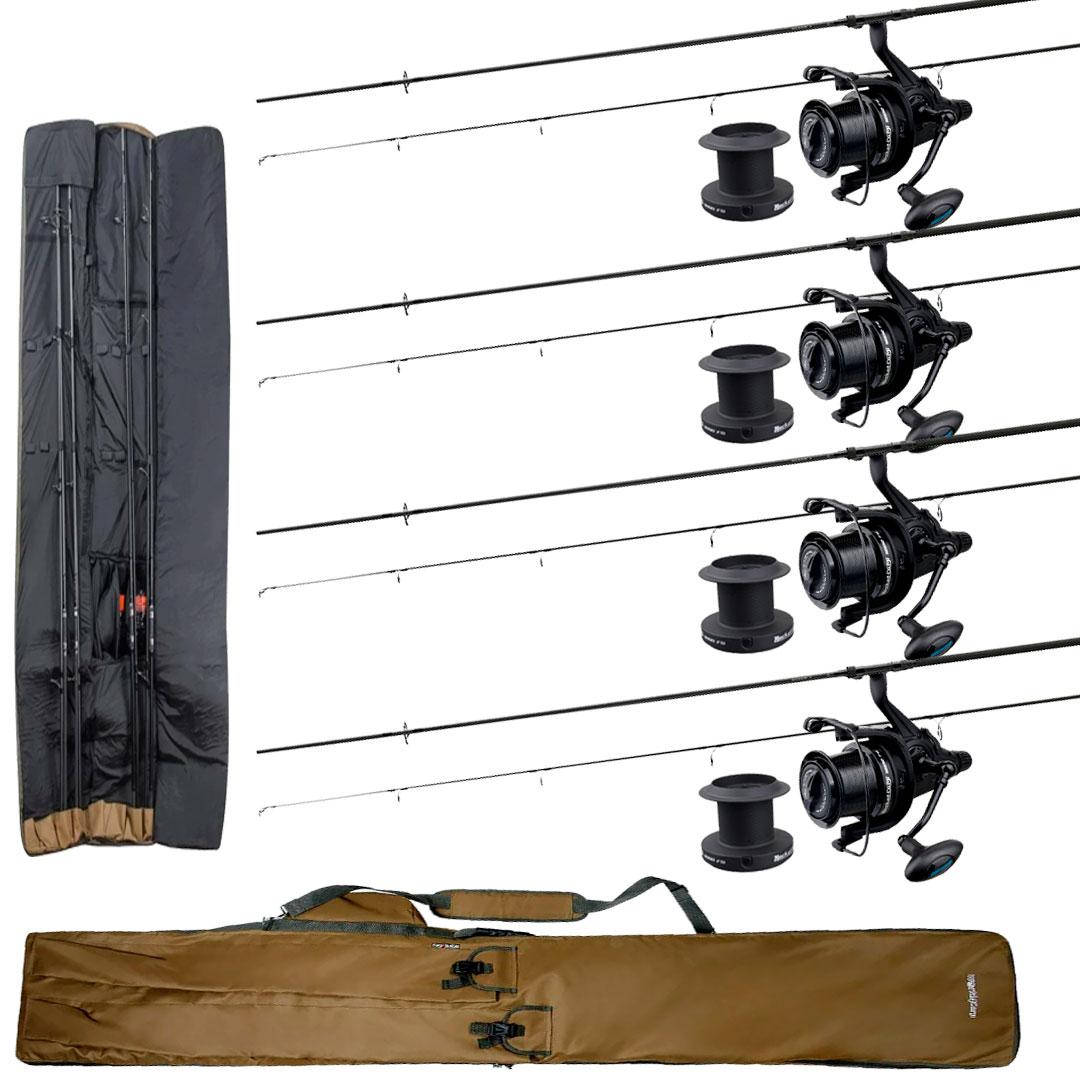 

Карповый набор Удилища Daiwa Black Widow 3.9m 3.5lb + Катушки Flagman Rocket Carp 9000 + Чехол World4Carp 4 удилища, Черный