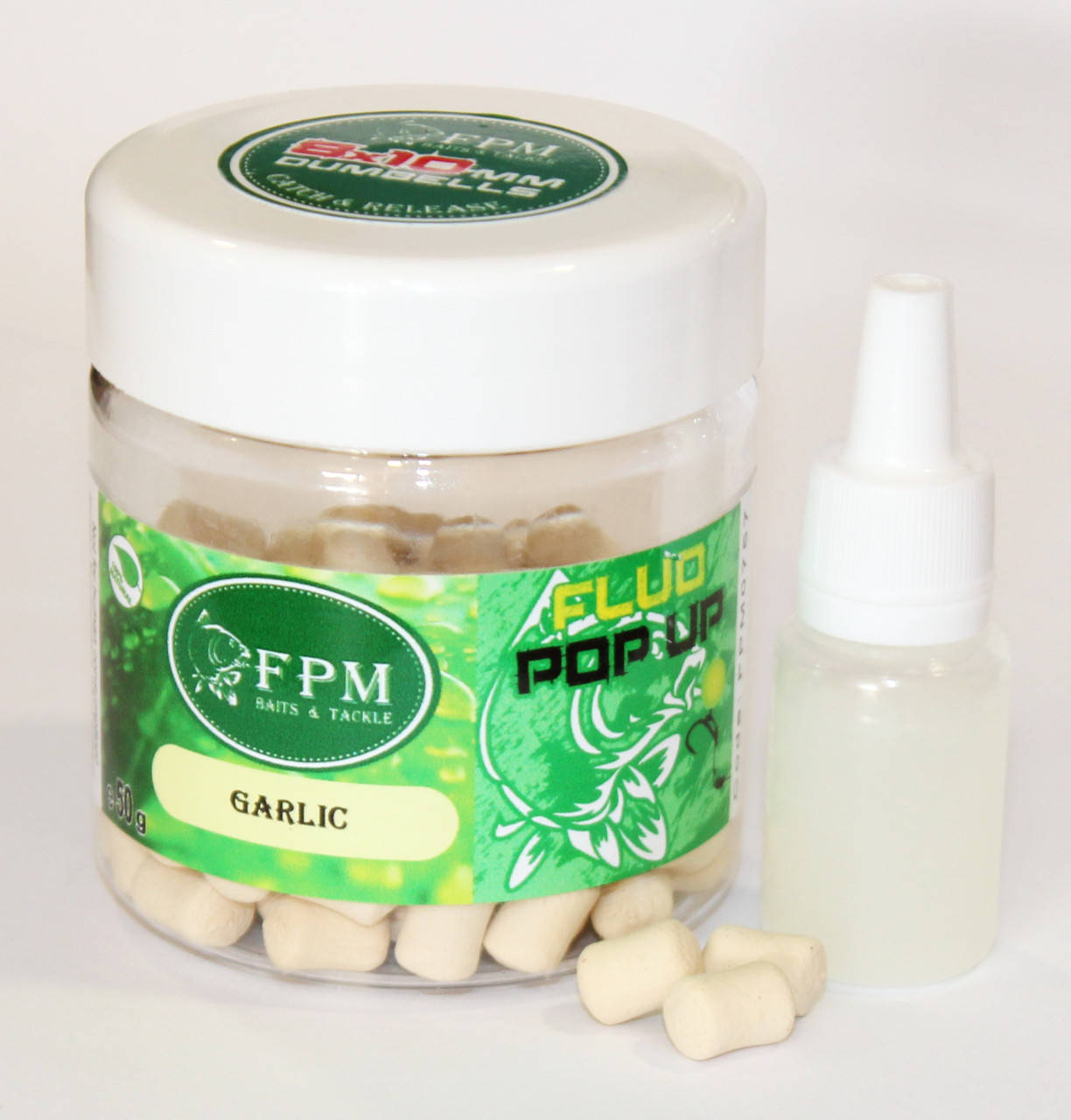 

Pop-up Dumbells FPM Fluo Garlic 8-10мм 50г в банці + Dip 10мл