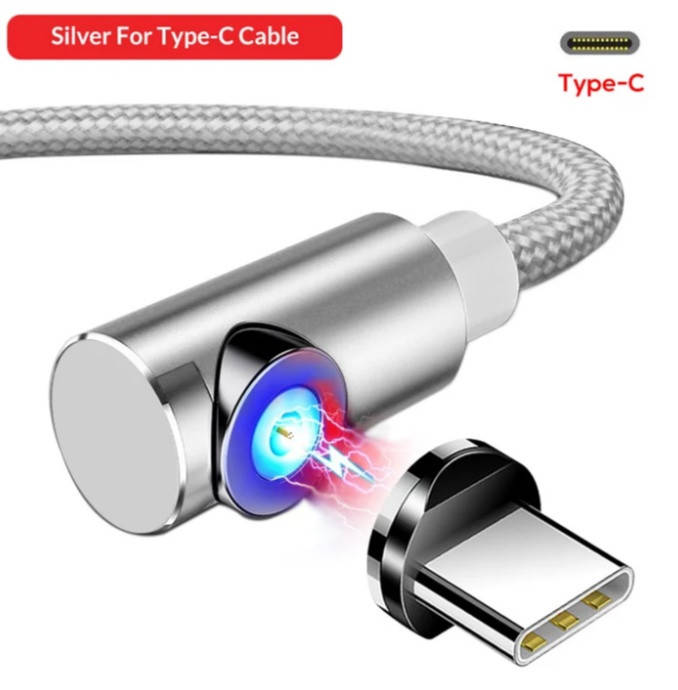 

Магнітний Кутовий Type C USB кабель TOPK Сірий 2 метра, Серый