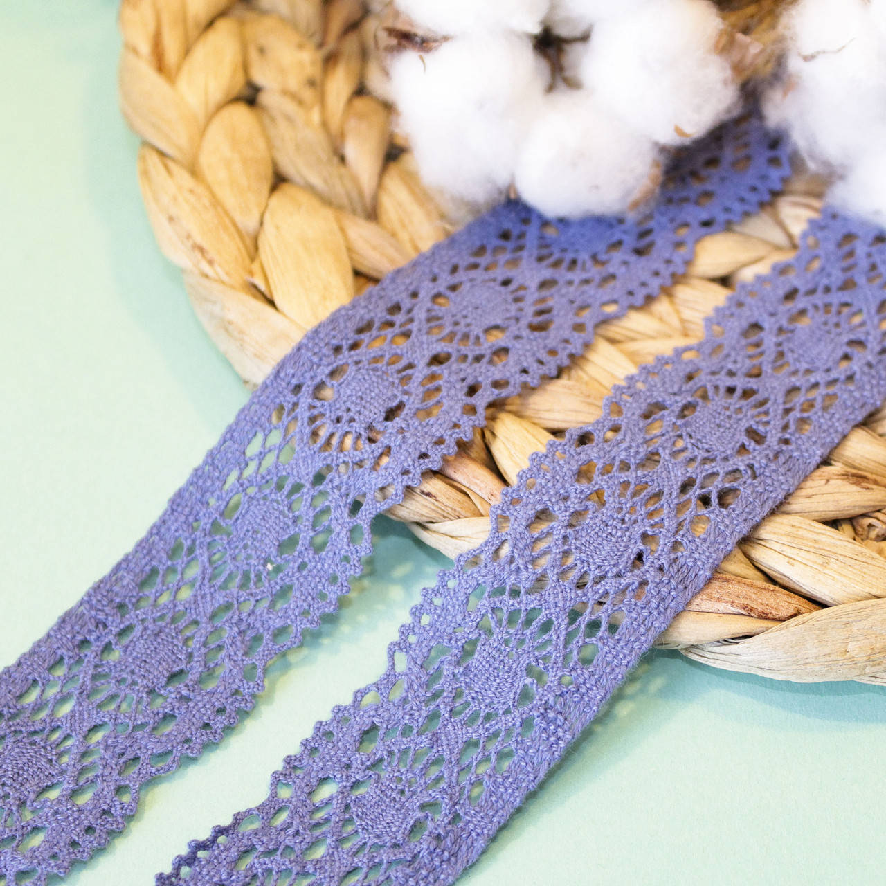 

Кружево натуральное (Лен) хлопковое цветное / цвет васильковый / ширина 30 мм / заказ от 1 м, Темно-синий