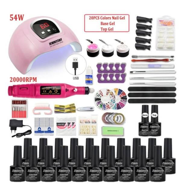 

Набор для маникюра, лампа 54Вт, фрезер, гель лаки 20шт