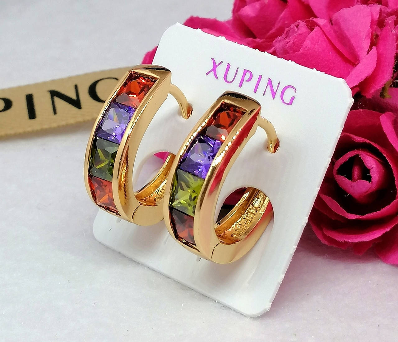 

Стильные серьги из медзолота. Ювелирная бижутерия Xuping. Позолоченные серьги