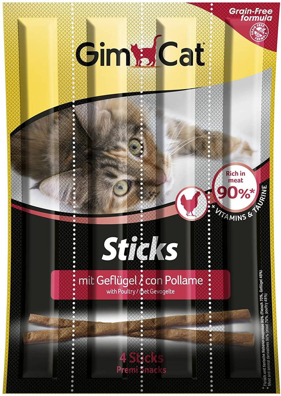 

Лакомство для котов с домашней птицей мясные палочки GimCat 4 шт