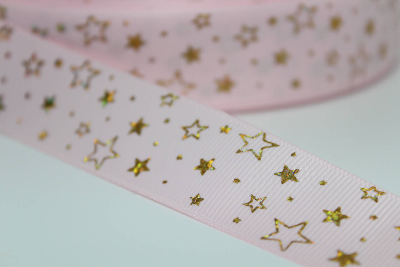 

Репс с золотыми звездочками, розовый, 25 мм