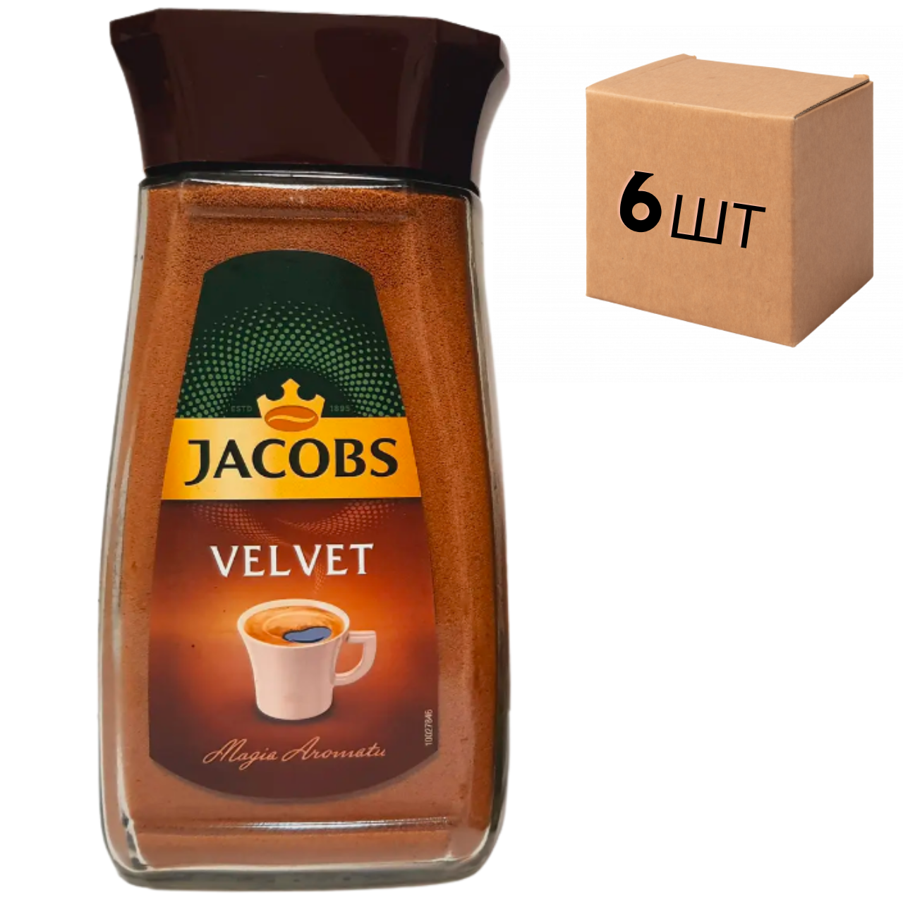 

Ящик растворимого кофе Jacobs Velvet в стеклянной банке 200 г. (в ящике 6 шт)