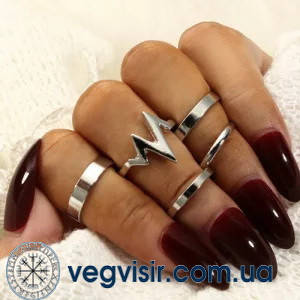 

Набор женских геометрических колец 5 шт ритм сердцебиение серебренный цвет комплект на фаланги костяшки