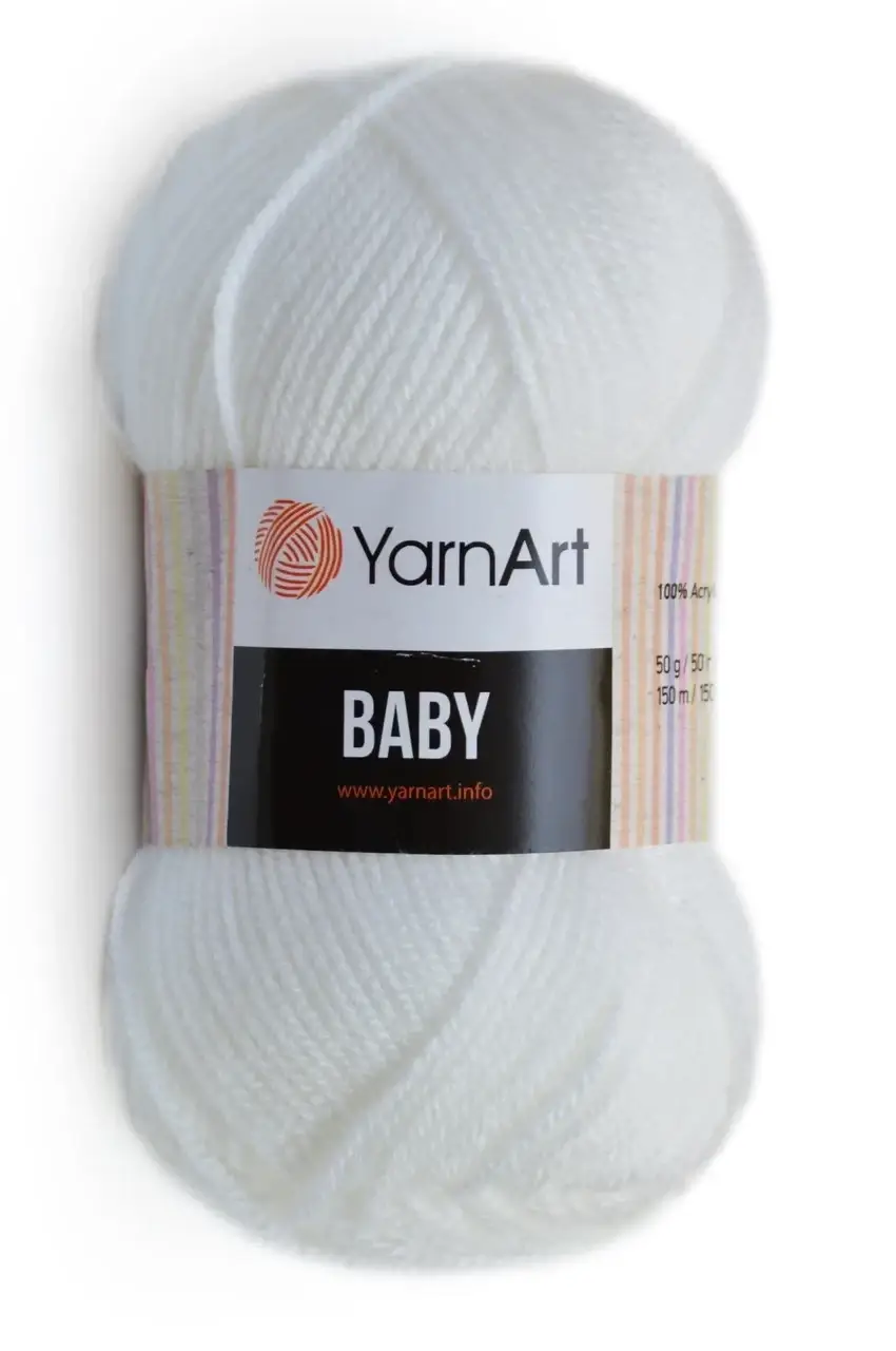 

Пряжа Демисезоная акриловая БебиYarnArt Baby Ярнарт 100% акрил, Турция 501- белый