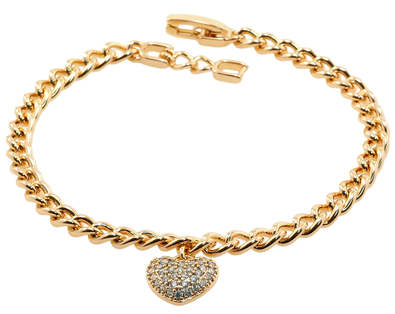 

Браслет Xuping Позолота 18K "Панцирное плетение с подвеской сердце" длина с доп.звеном 18,19см х 4мм