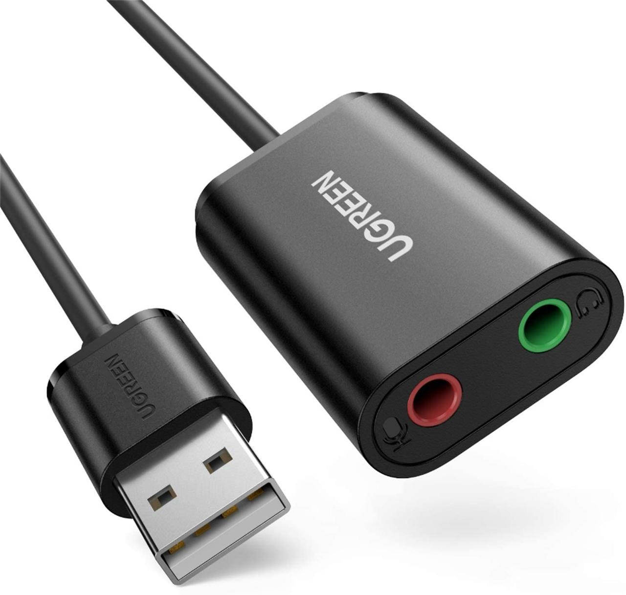 

Внешняя звуковая карта UGREEN USB 15см аудиоадаптер с разъемом для наушников 3,5 мм и микрофоном