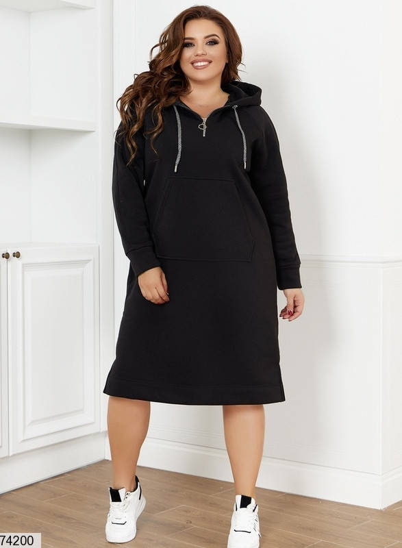 

Р. 48-66 Женское платье худи из трехнитки на флисе больших размеров 52/54