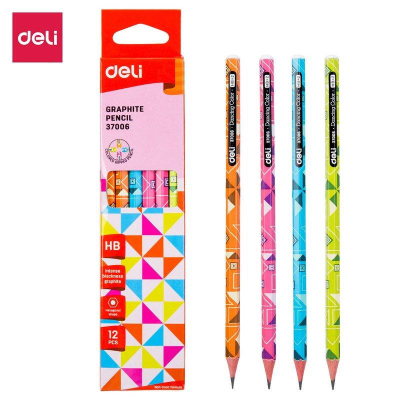 

Карандаш чернографитный Deli 37006 HB, шестигр., без ластика, Dancing Color