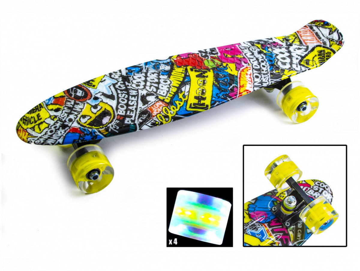 

Пенни борд Penny Board Sticker светящиеся колеса разноцветный