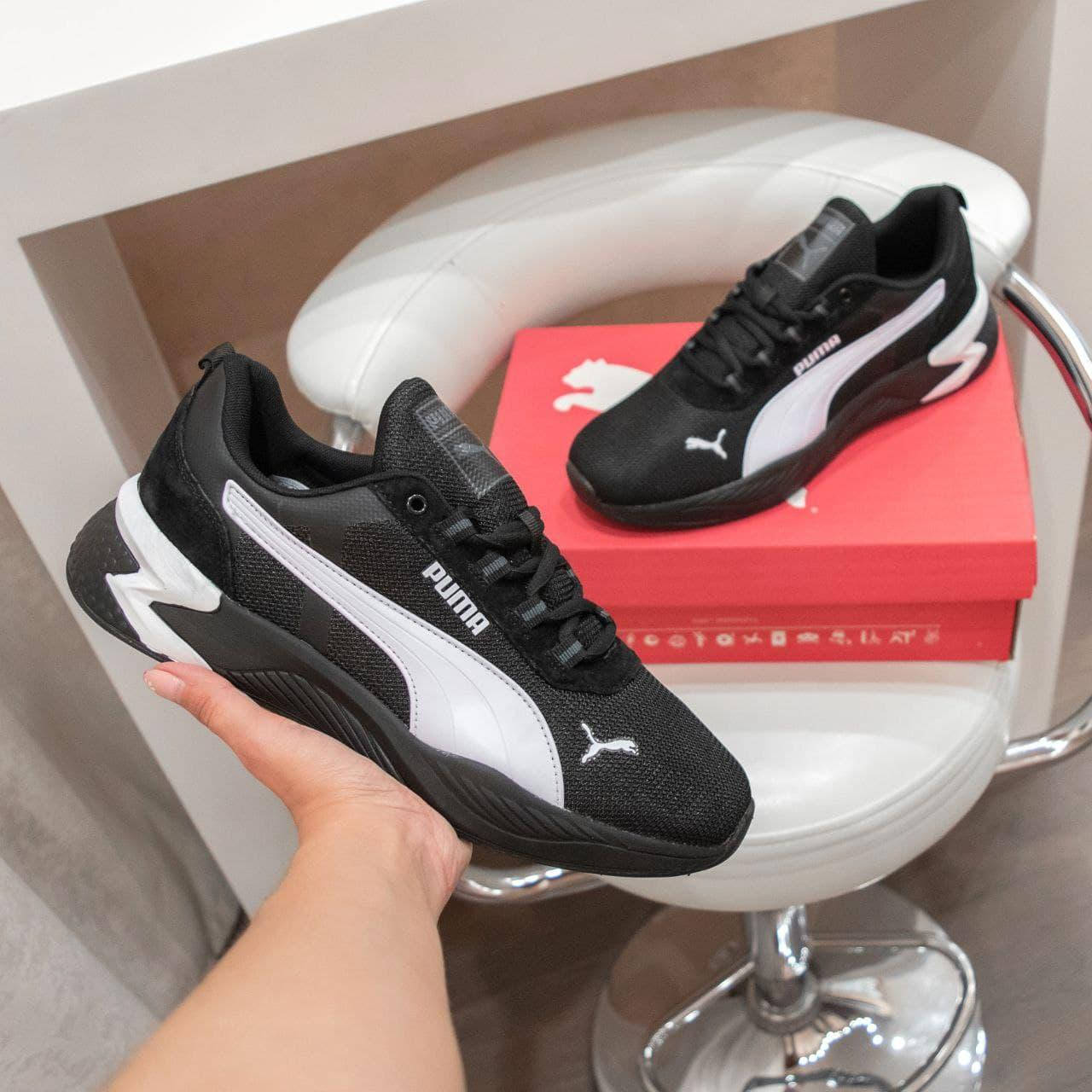 

Мужские кроссовки Puma черные с белым сетка модные кроссовки пума отличного качества, Черно-белый