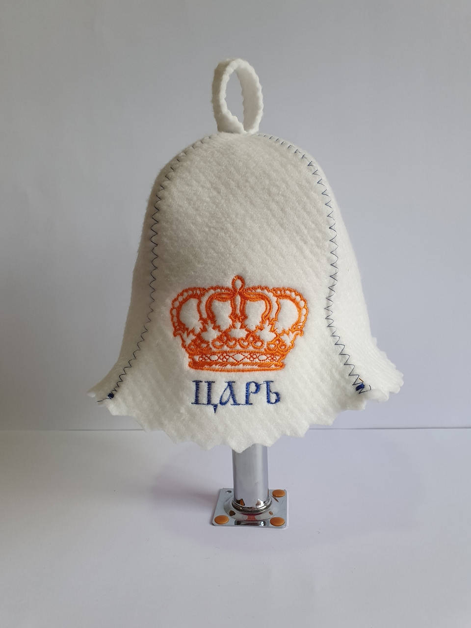 

Шапка для бані та сауни з яскравою вишивкою Царь білий