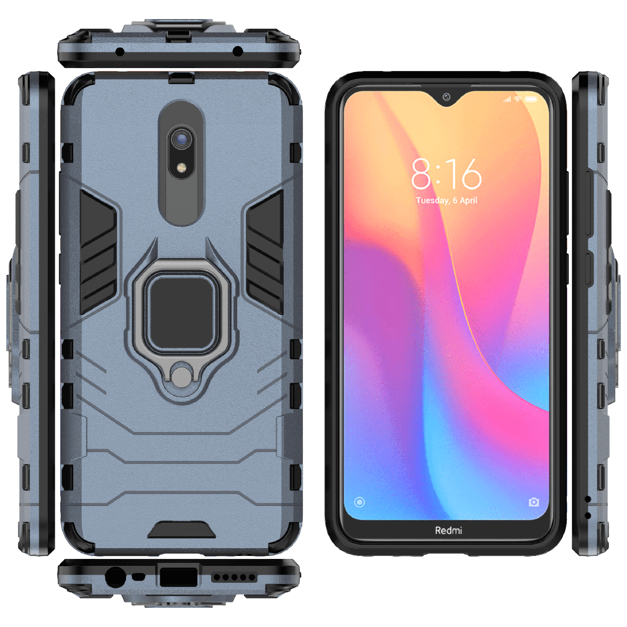 

Бронированный чехол для Xiaomi Redmi 8A с кольцом Navy Blue (Редми 8А), Серый