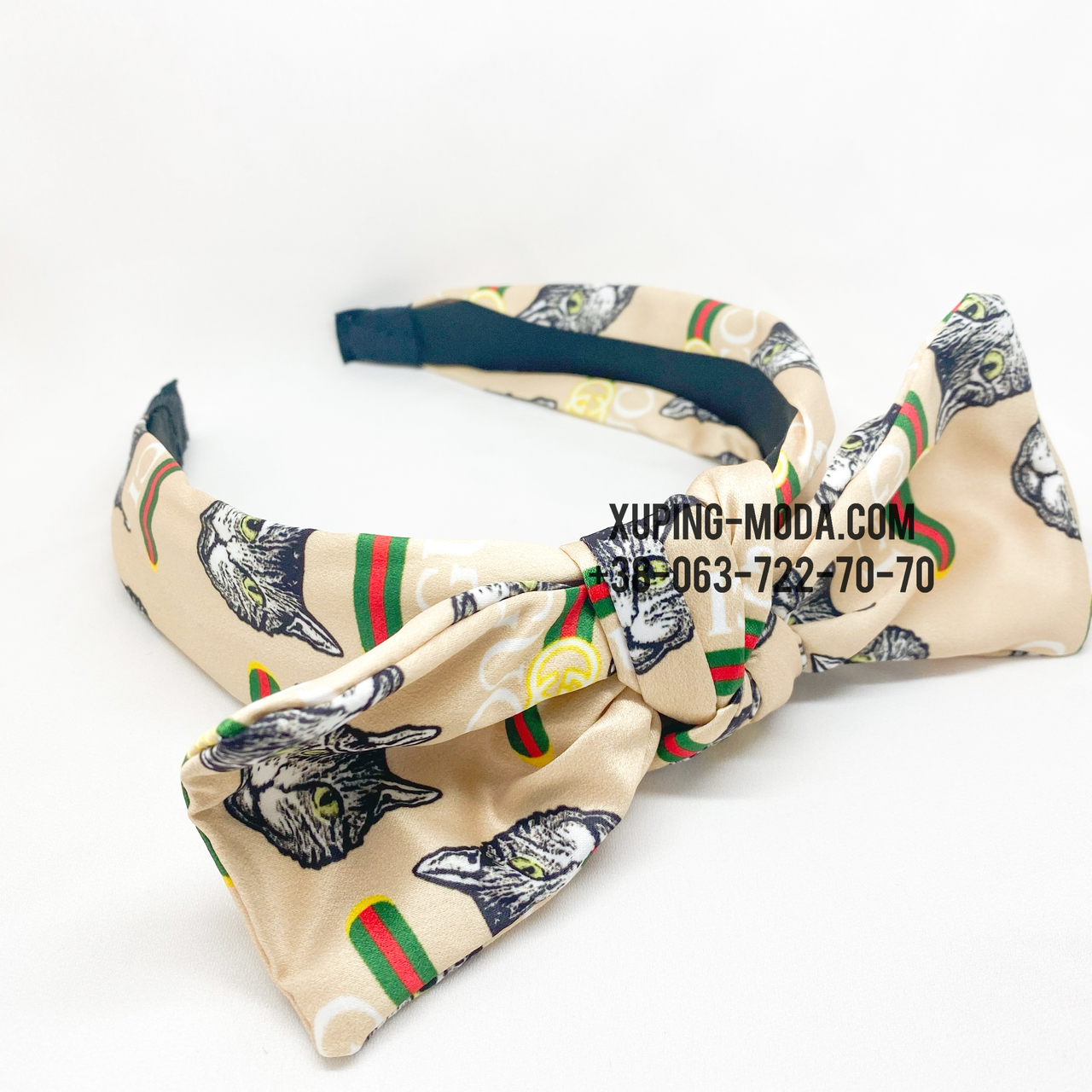

Модный обруч Gucci. Принт с кошками. Бежевый