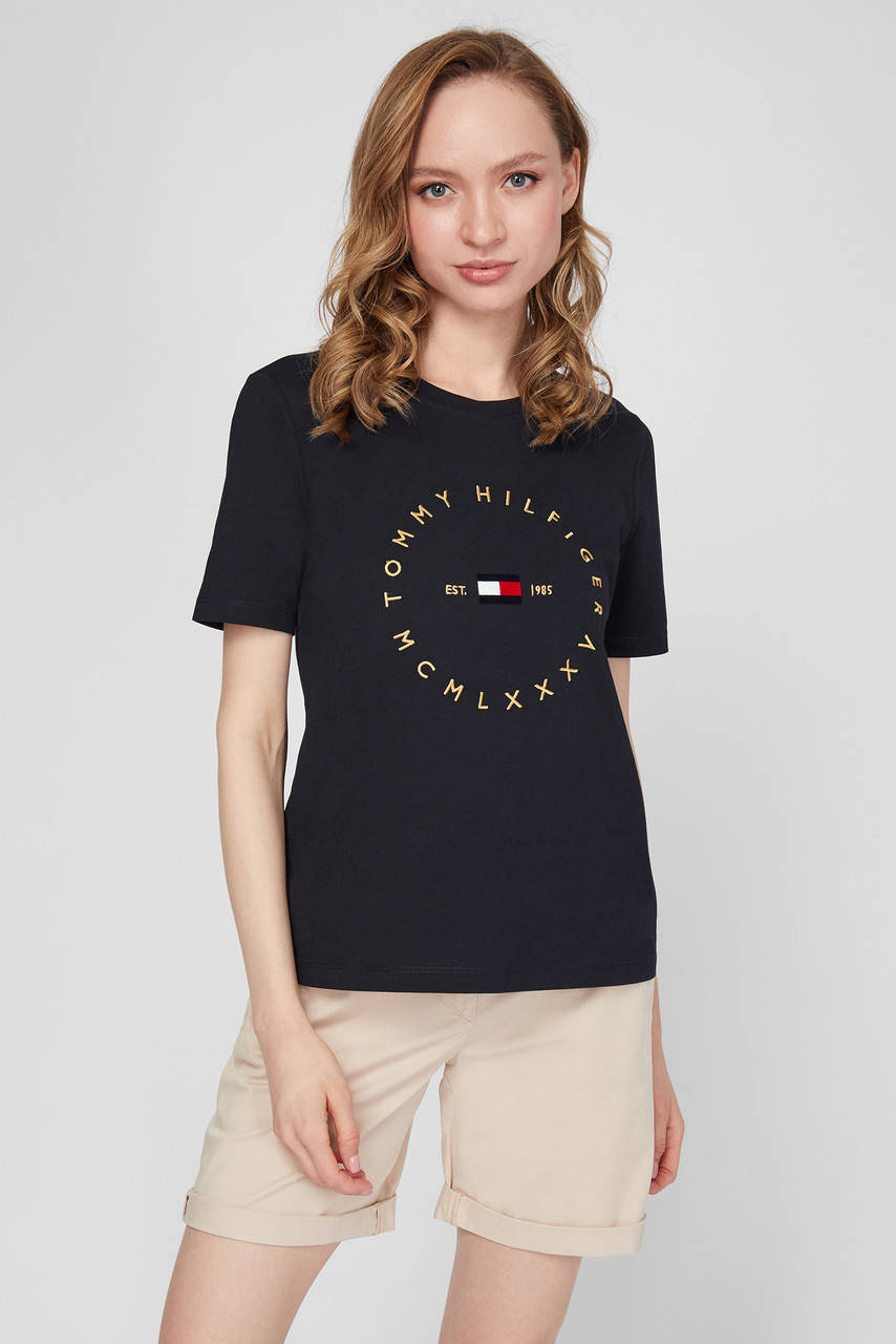 

Футболка женская Tommy Hilfiger, черная томми хилфигер