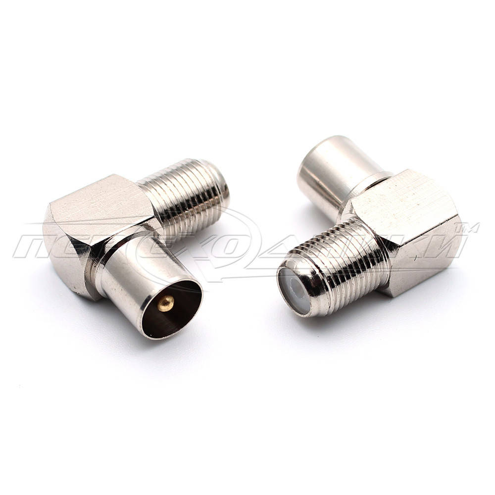 

Переходник антенный штекер TV - гнездо F, угловой (металл)