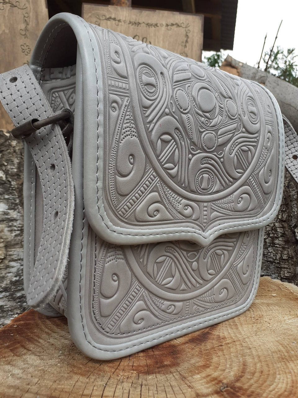 

Шкіряна сумка "Елегантність" ручна робота., Серый