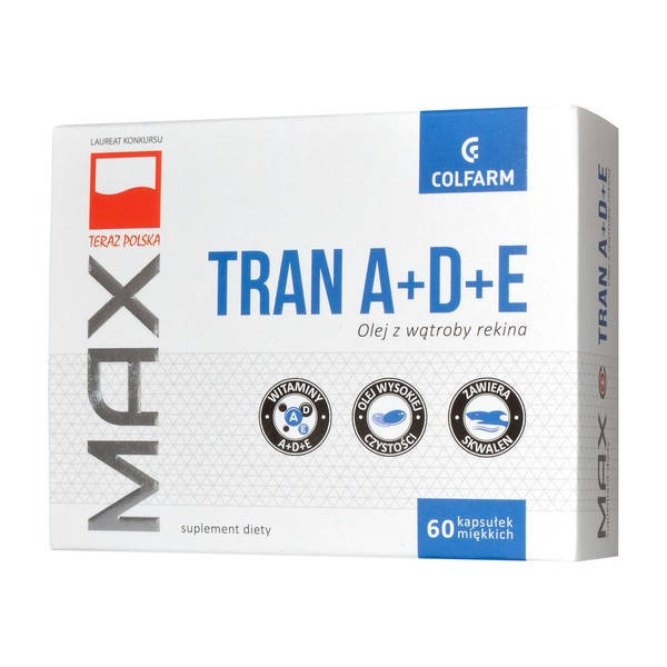 

Tran рыбий жир с печени акулы с витаминами A + D + E, 60 шт