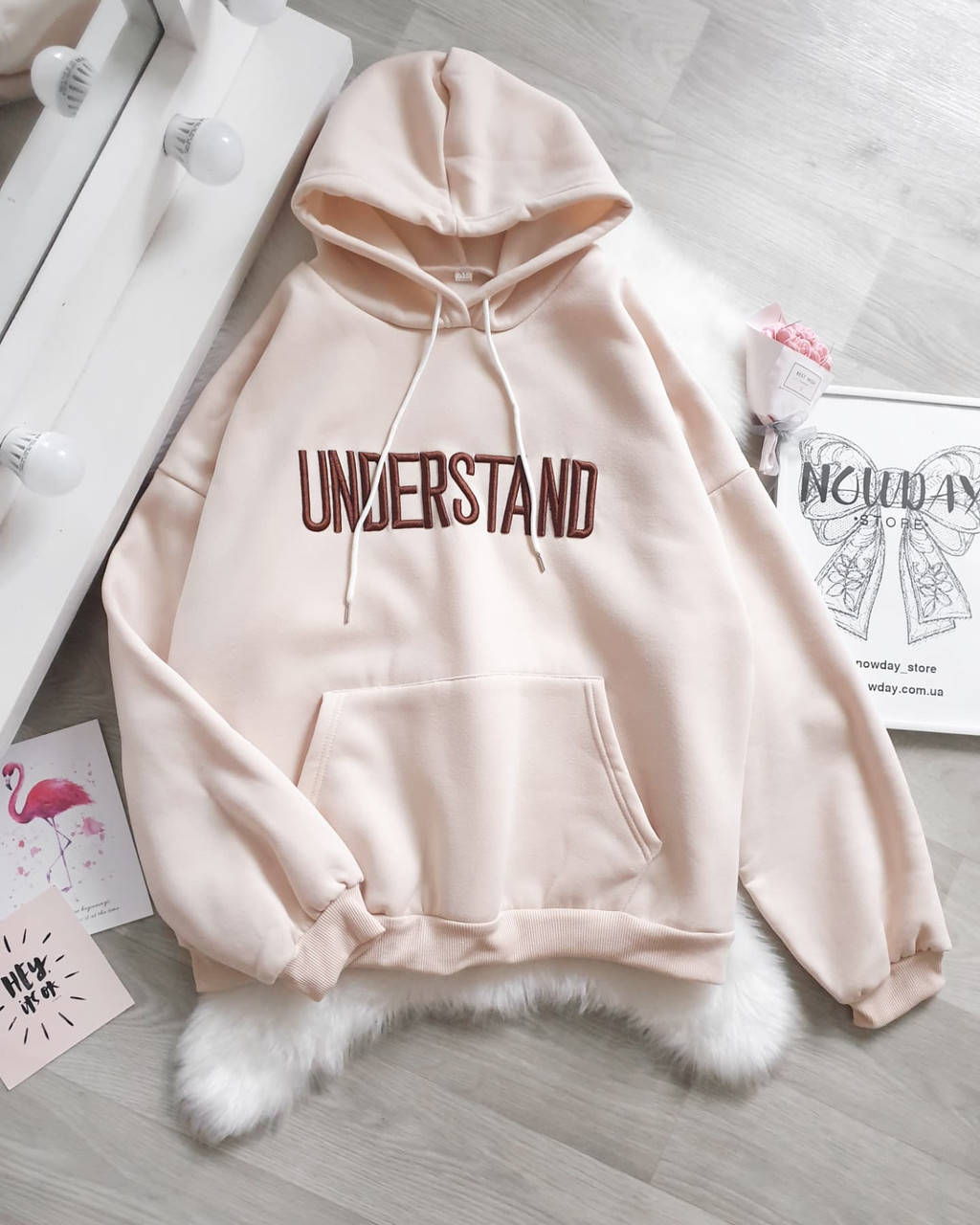 

Женское оверсайз худи на флисе бежевое Understand., Бежевый