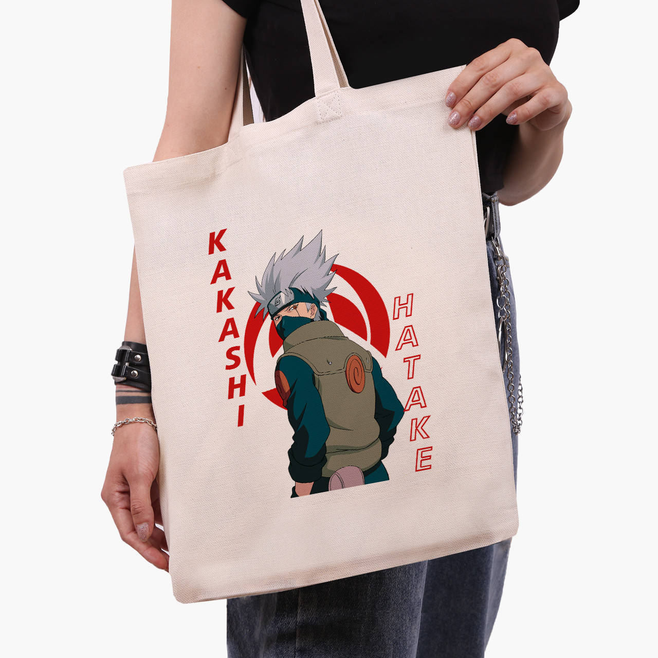 

Эко сумка Хатакэ Какаши Наруто (Hatake Kakashi) (9227-2820) бежева классическая, Белый
