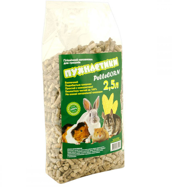 

Наполнитель кукурузный Пушистики Pellecorn пеллетированный 2,5л для грызунов