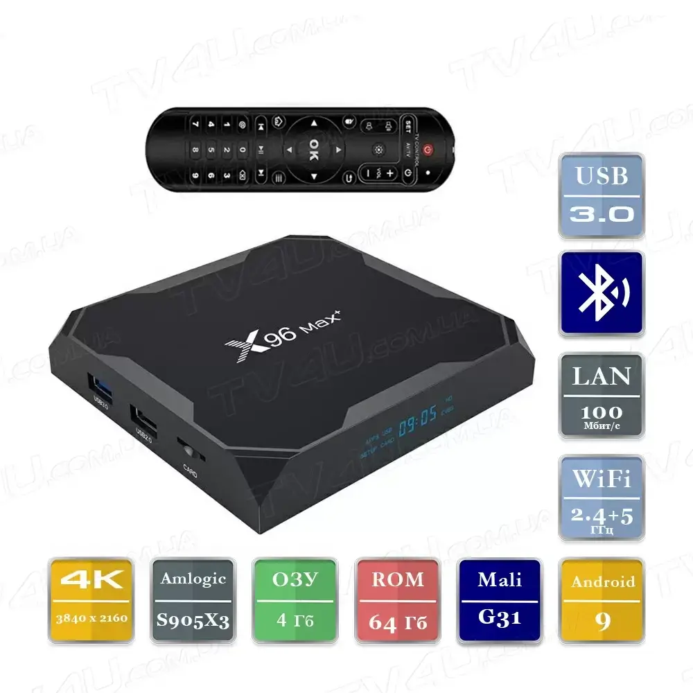 

Смарт ТВ приставка X96 Max Plus ( Max+ ) 4/64 Гб 100 Smart TV Box Андроид