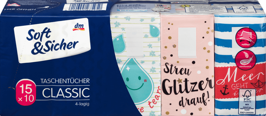 

Бумажные носовые платки Soft & Sicher Classik, 15 x10 шт., Белый