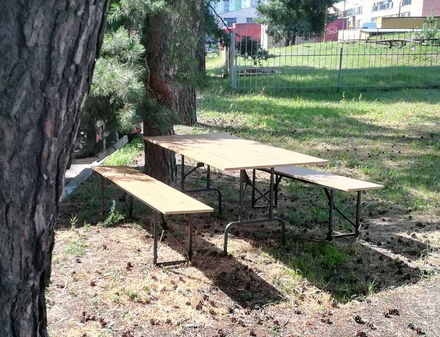 

Комплект раскладной для кейтеринга: складной стол и 2 скамейки