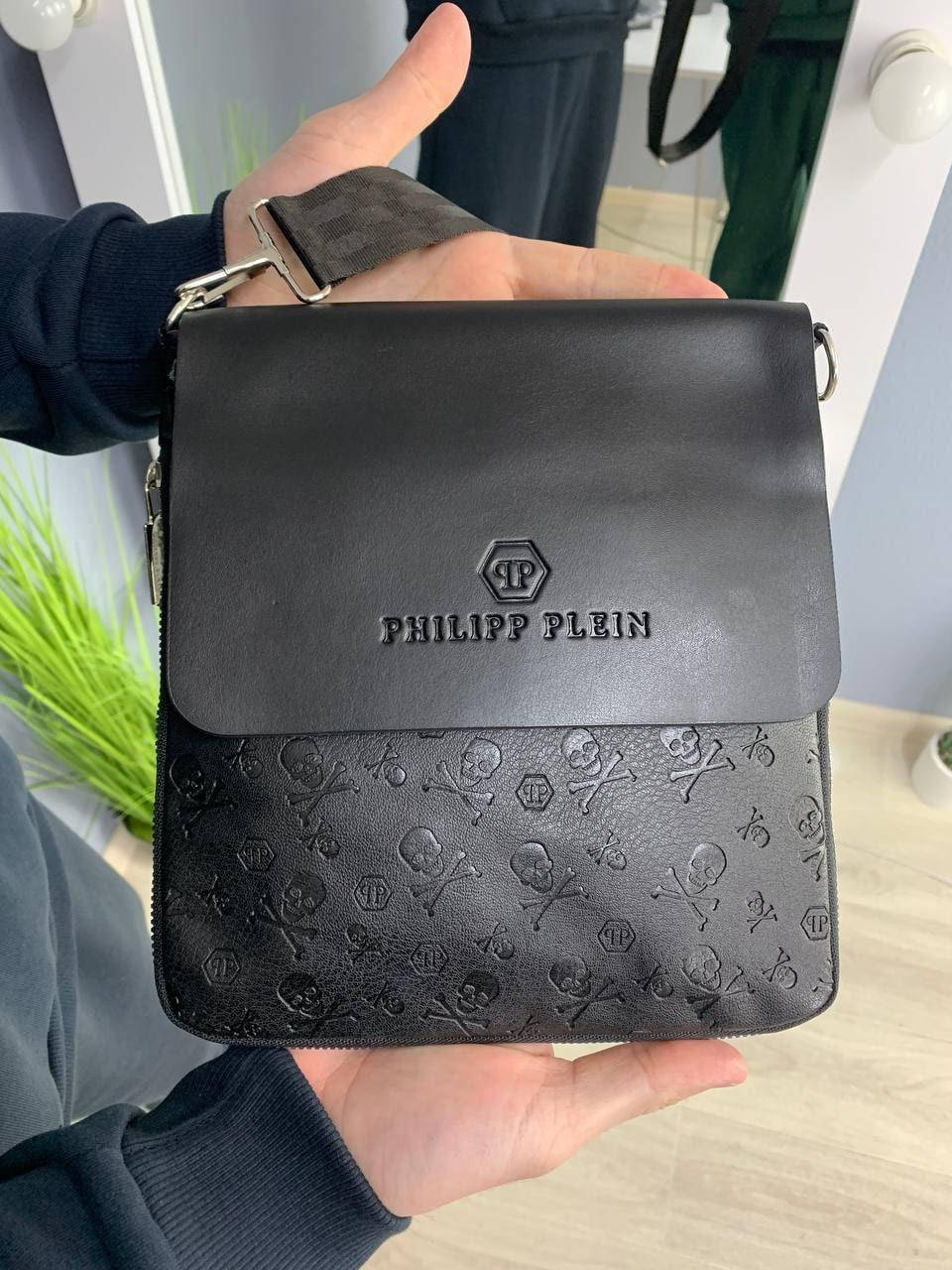 

Мужская сумка в стиле Philipp Plein через плечо, Черный