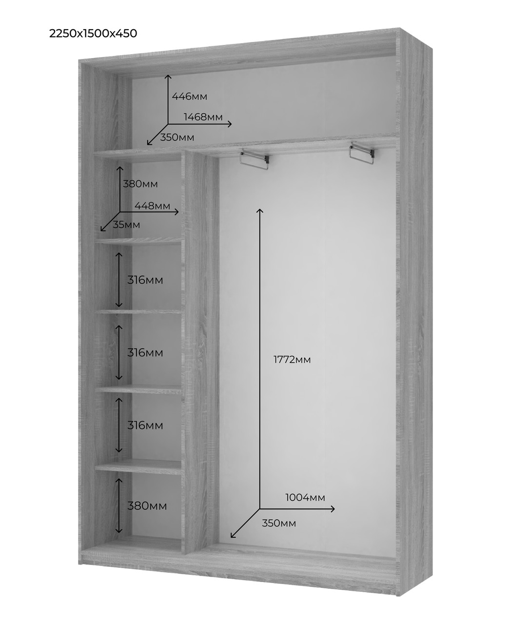 Шафа купе Doros Сіті Лайт Кашемір 2 ДСП 150х45х225 (80736350) 4