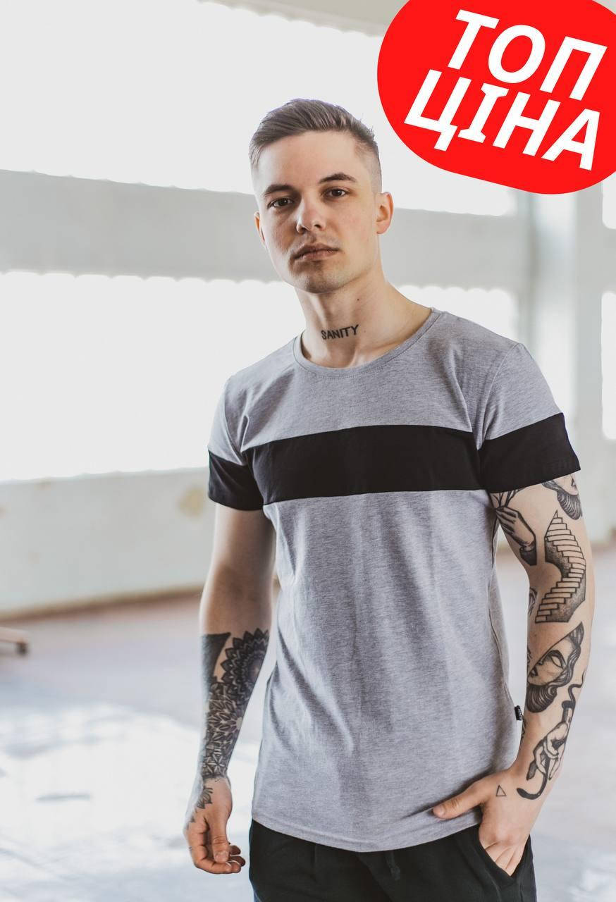 

Футболка летняя Intruder Color Stripe мужская серая с черной полосой ,Летние футболки хлопковые ТОП качества