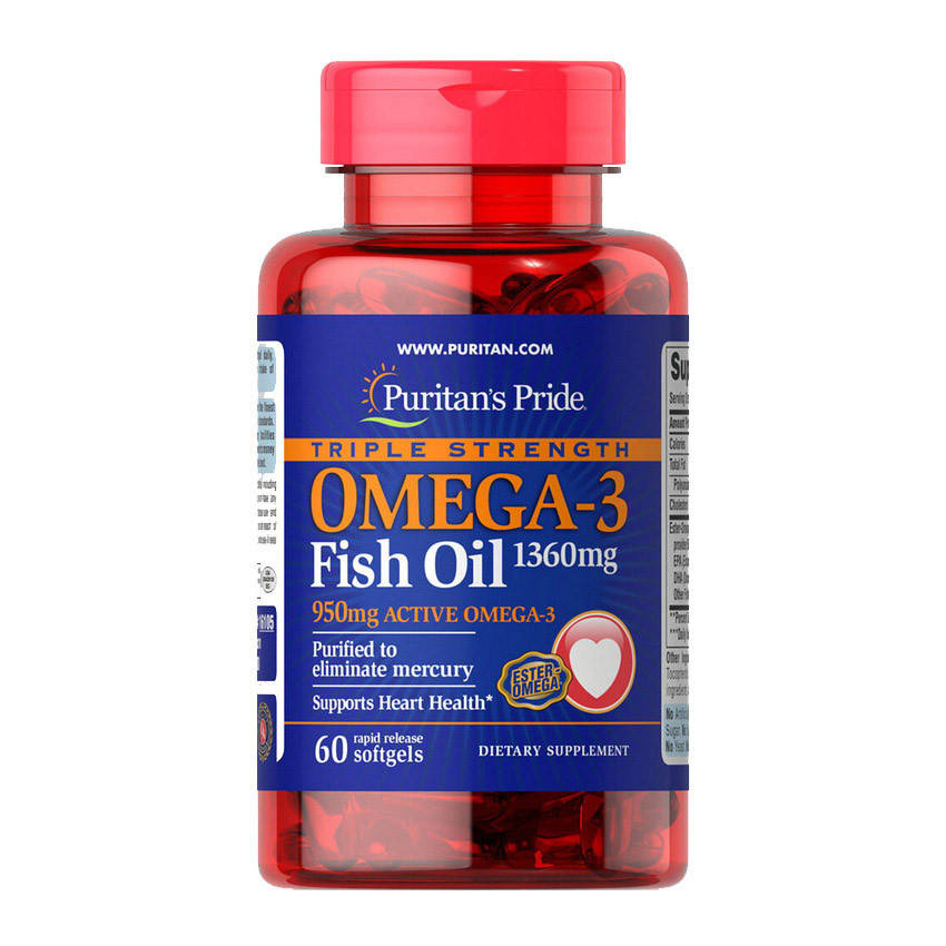 

Жирные кислоты Омега 3 Puritan's Pride Triple Strength Omega 3 Fish Oil 1360 mg 60 гел капс рыбий жир