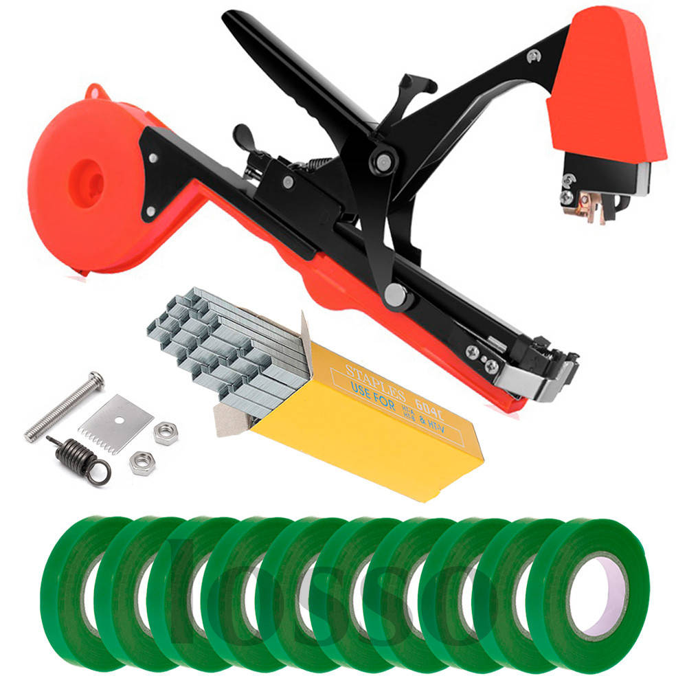 

Степлер для подвязки растений LOSSO SC-8107, лента для подвязки зеленая (10 шт), скобы (1 уп.)