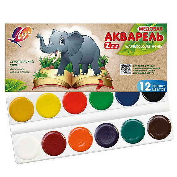 

Акварель медовая Zoo (Зоо) 12 цветов (картонный пенал), Разные цвета